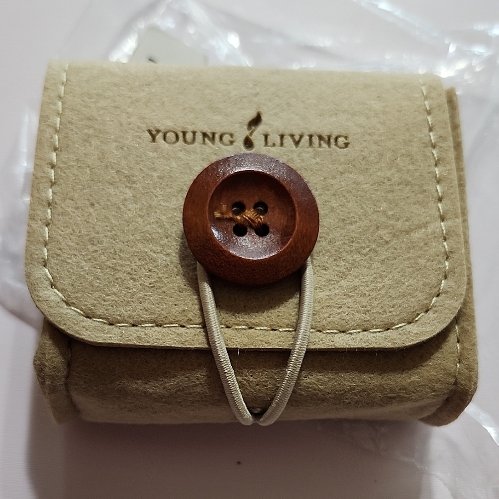 Young Living Beige Felt Pouch with Wooden Button Oil Pouch NEW! Essential oils
